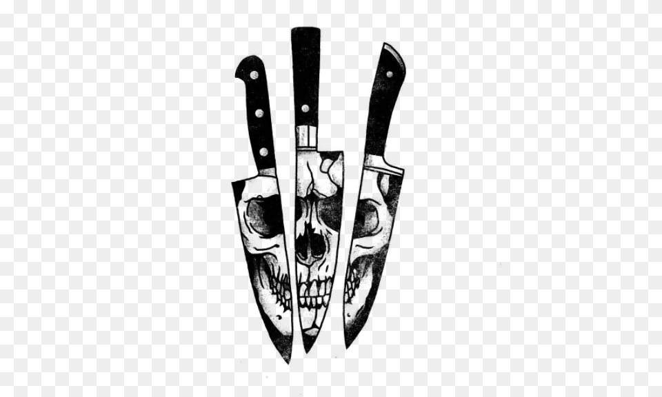 Knife Skull Reflection Tattoo, Gray Free Png