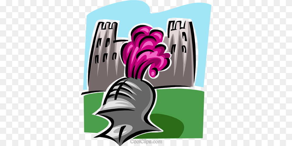 Knight Helmet In Front Of Castle Royalty Vector Clip Art, Graphics, Device, Grass, Lawn Free Transparent Png