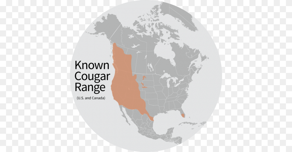 Known Cougar Range Map Of Cougars In North America, Astronomy, Outer Space, Planet Free Png