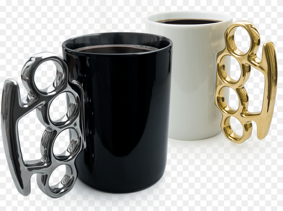 Knuckle Duster Brass Knuckle Mugs In Black And Silver Brass Knuckle Coffee Mug Black, Cup, Beverage, Coffee Cup Free Transparent Png