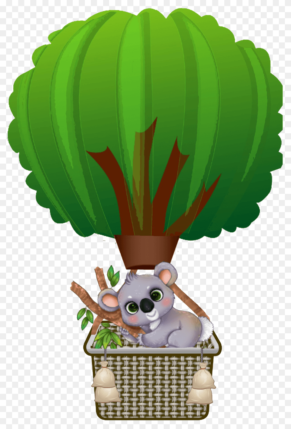 Koala On Hot Air Balloon Clipart, Basket, Aircraft, Transportation, Vehicle Png Image