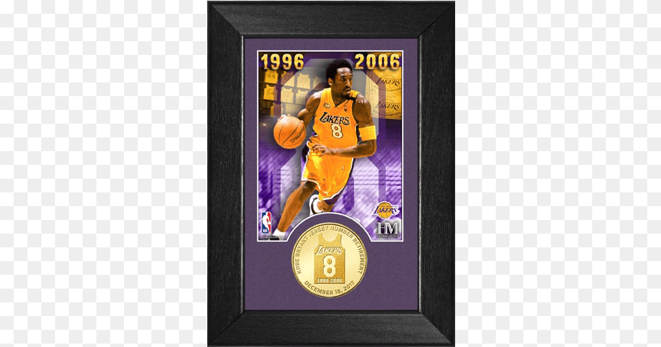 Kobe Bryant Jersey Number 8 Retirement Coin Frame Los Angeles Lakers, Adult, Male, Man, Person Free Transparent Png