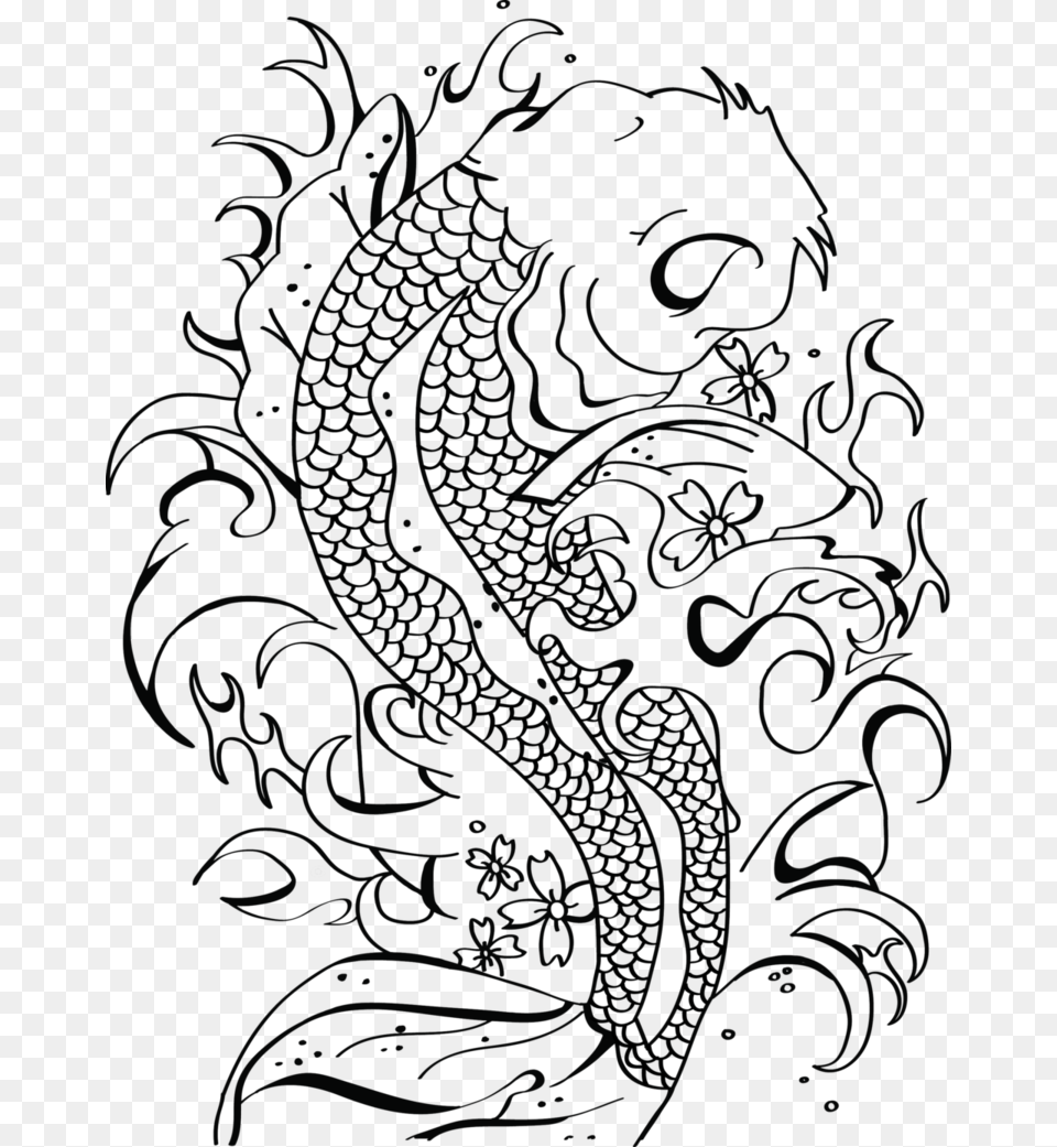 Koi Black And White, Pattern, Art, Person Png Image