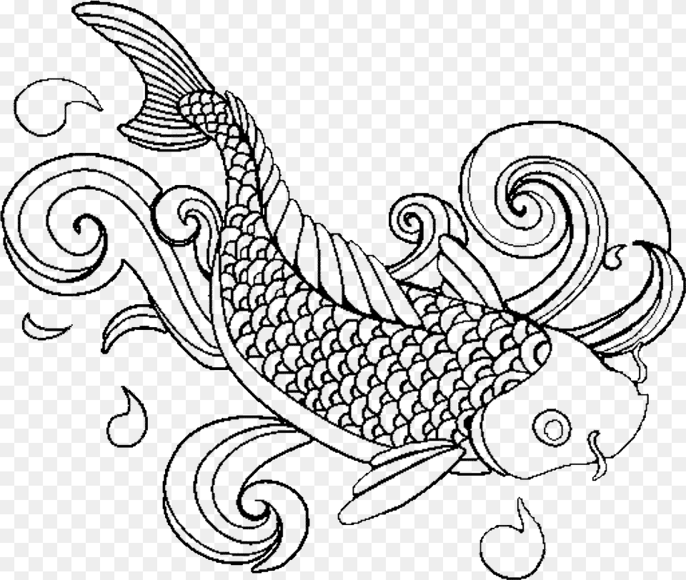 Koi Fish Adult Colouring Pages Fish, Gray Free Png Download