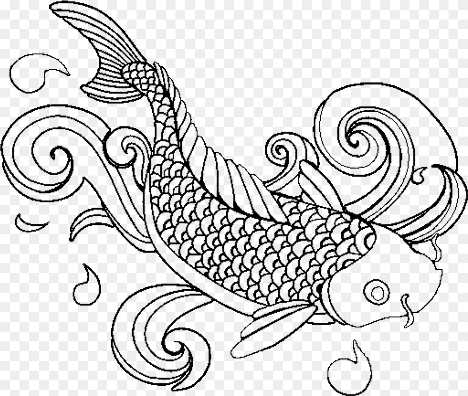 Koi Fish Coloring Pages Preschool Beautiful Koi Fish Colouring, Gray Free Png