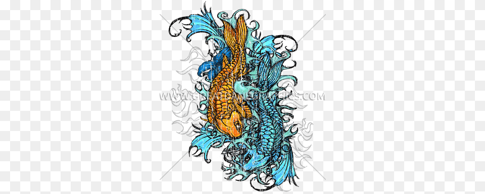 Koi Fish Production Ready Artwork For T Shirt Printing, Dragon Free Transparent Png