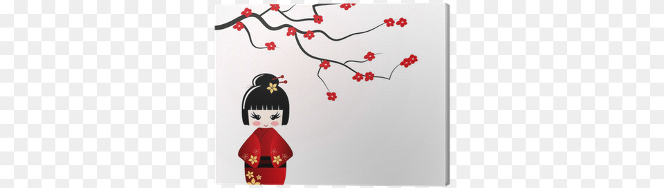 Kokeshi Doll Under Sakura Branch Canvas Print Pixers Sakura Branches Vector, Clothing, Dress, Fashion, Flower Free Transparent Png