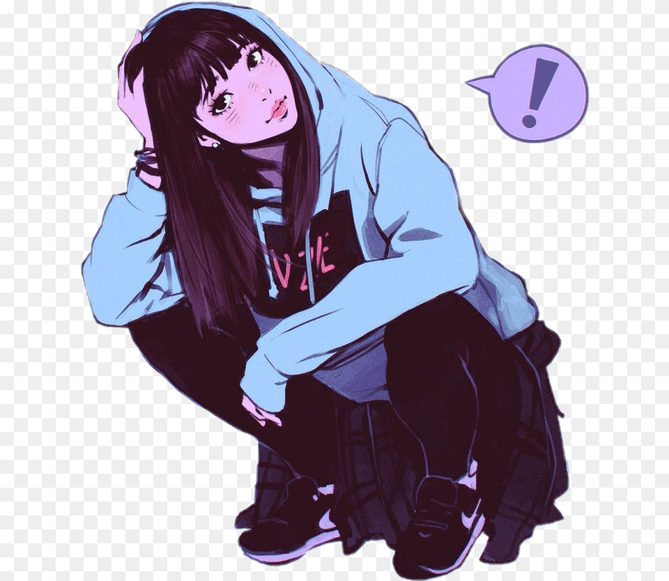 Korean Korea Girl Ftestickers Stickers Sticker Anime Girl Wearing Hoodie, Book, Publication, Comics, Adult Free Png Download