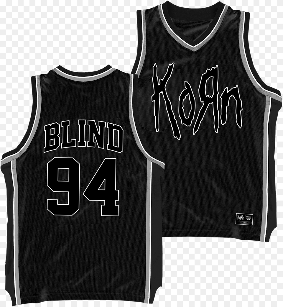 Korn Blind Basketball Jersey Exclusive To Kornlimited Basketball Jerseys Front Back Black, Clothing, Shirt, Person Png Image