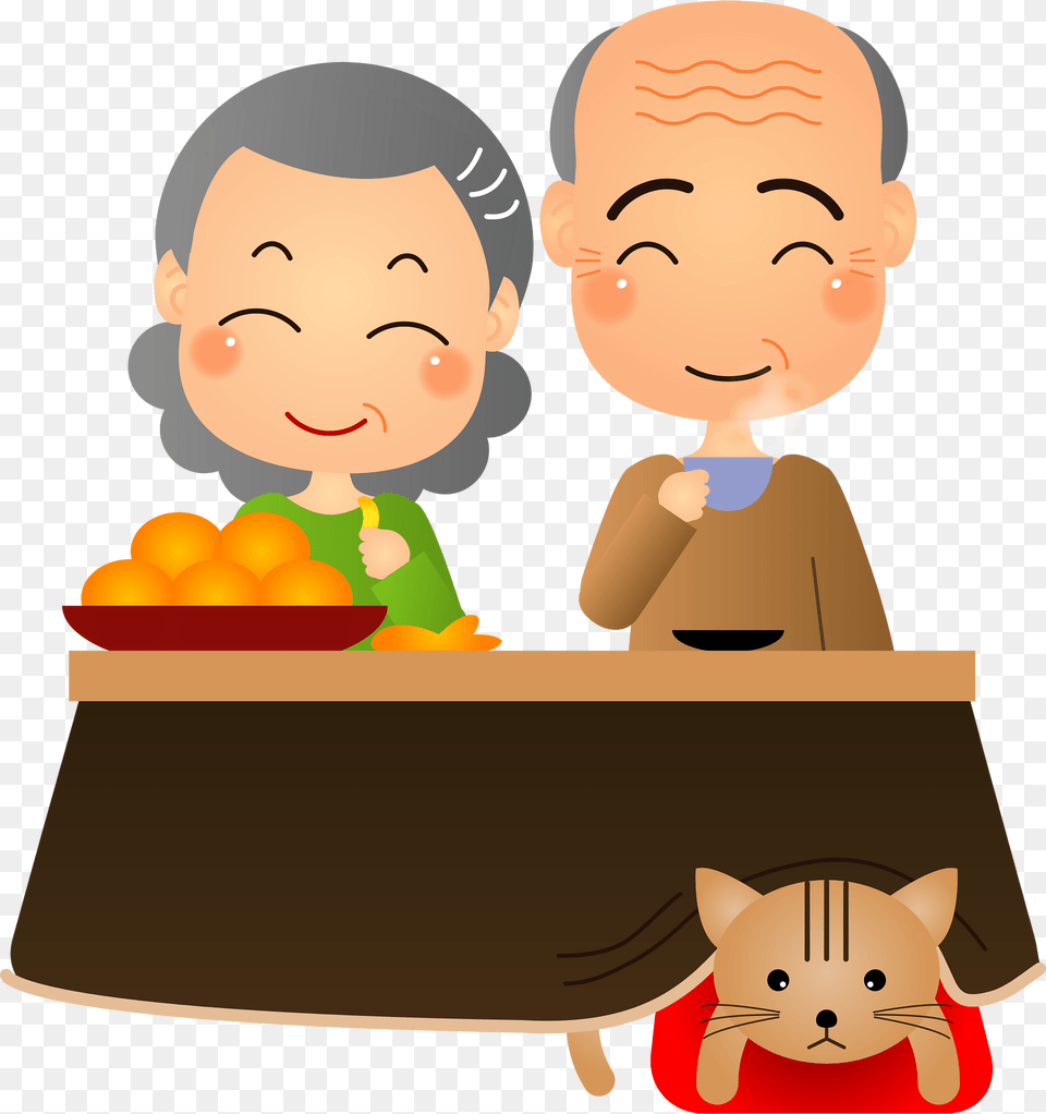 Kotatsu Old Couple Cat Clipart, People, Person, Reading, Baby Free Transparent Png