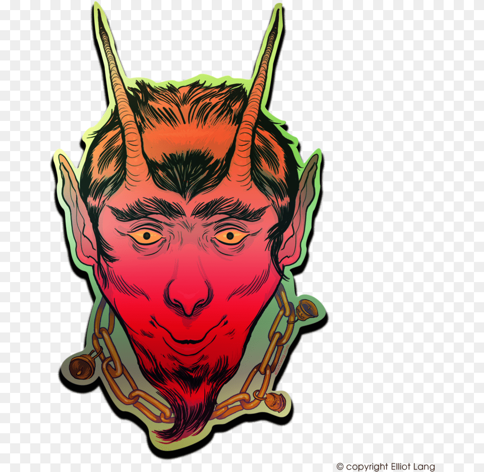 Krampus Sticker Mockup Illustration, Person, Art, Head, Face Png