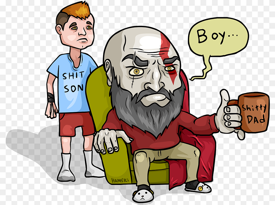 Kratos And His Shit Son Cartoon, Comics, Publication, Book, Boy Free Png Download