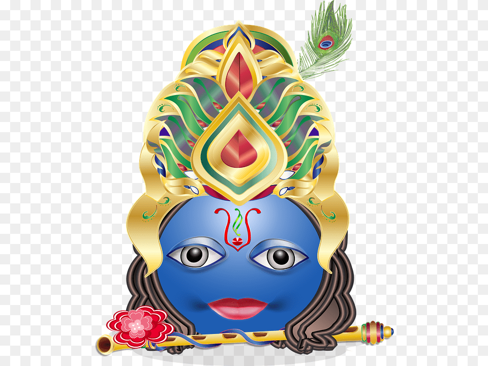 Krishna Emoticon Smiley Hindu God India Nepal Krishna Crown With Peacock Feather, Art, Graphics, Baby, Person Free Png Download