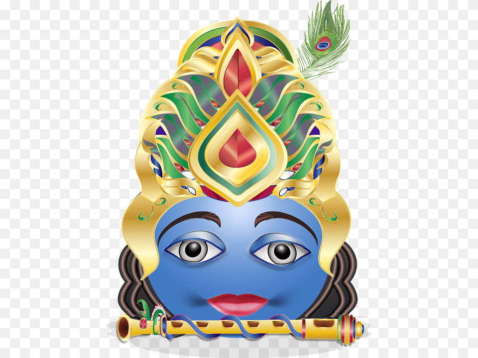 Krishna Emoticon Smiley Hindu God India Nepal Transparent Krishna Crown, Art, Birthday Cake, Cake, Cream Png Image