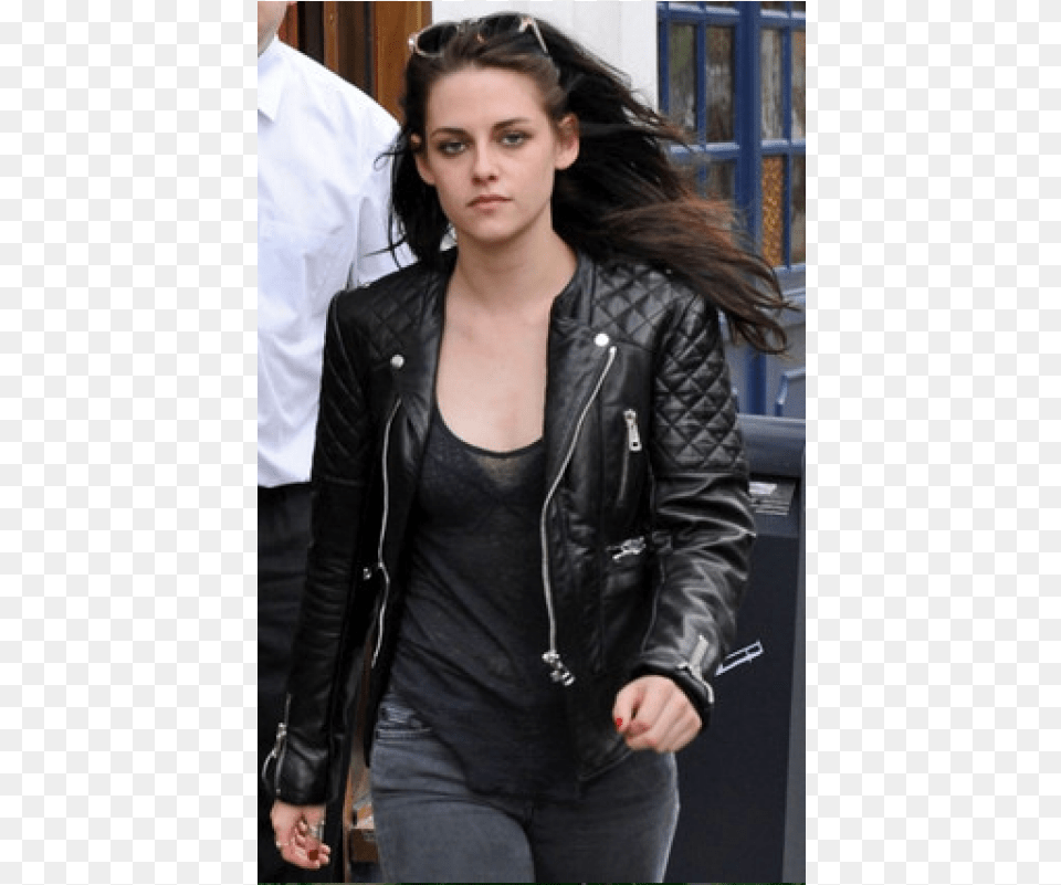 Kristen Stewart Balenciaga Quilted Biker Jacket Kristen Stewart In Leathers, Clothing, Coat, Leather Jacket, Adult Free Transparent Png