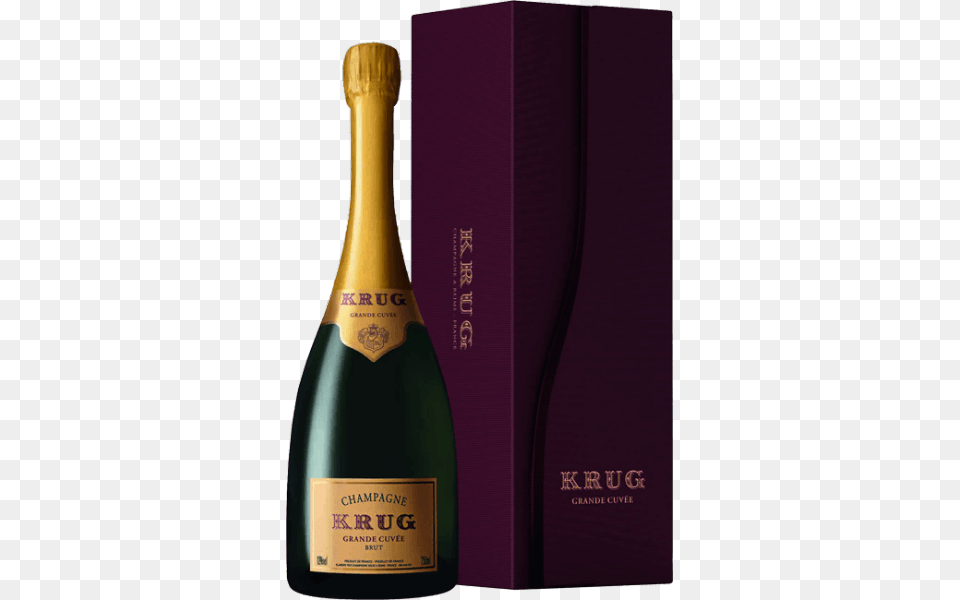 Krug Grande Cuvee With Box, Alcohol, Beverage, Bottle, Liquor Png Image