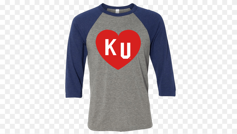 Ku Heart Canvas 34 Sleeve Baseball Triblend Tee, Clothing, Long Sleeve, Shirt, T-shirt Free Png Download