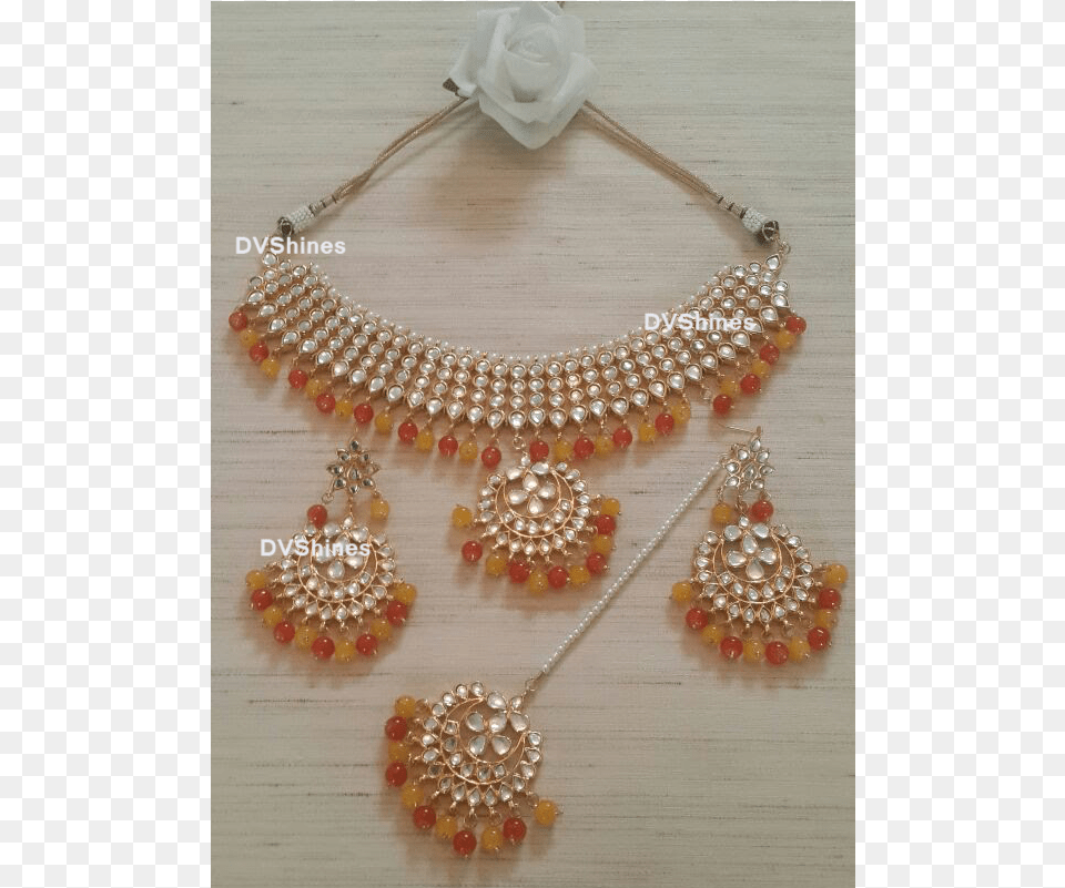 Kundan Choker In Adorable Yellow And Orange Combohigh Necklace, Accessories, Jewelry, Earring Free Png