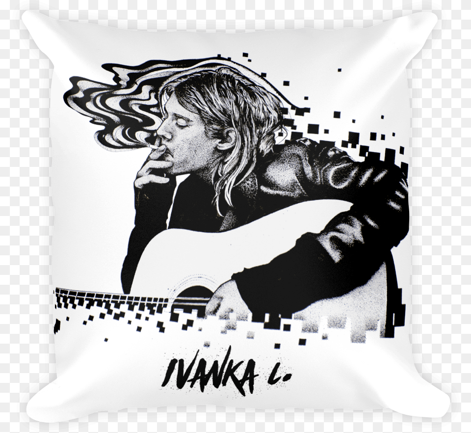 Kurt Cobain Smoking Square Print Pillow Kurt Cobain Smoking, Cushion, Home Decor, Adult, Person Png Image