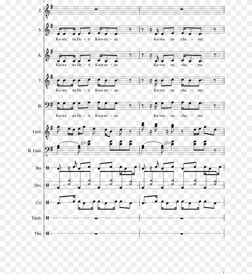 Kwanzaa Song Sheet Music Composed By Sohn 3 Of 28 Pages Sheet Music, Gray Free Png Download