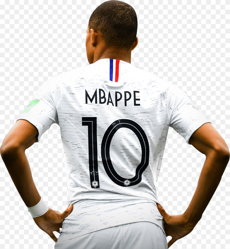 Kylian Mbappe White Jersey France World Cup Clipart Mbappe White France Jersey, Clothing, T-shirt, Shirt, Adult Free Transparent Png