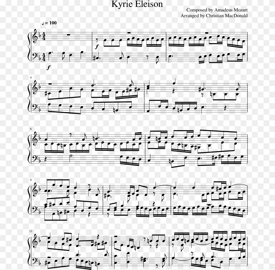 Kyrie Eleison Sheet Music Composed By Composed By Amadeus La Noyee Yann Tiersen Sheet Music, Gray Free Transparent Png