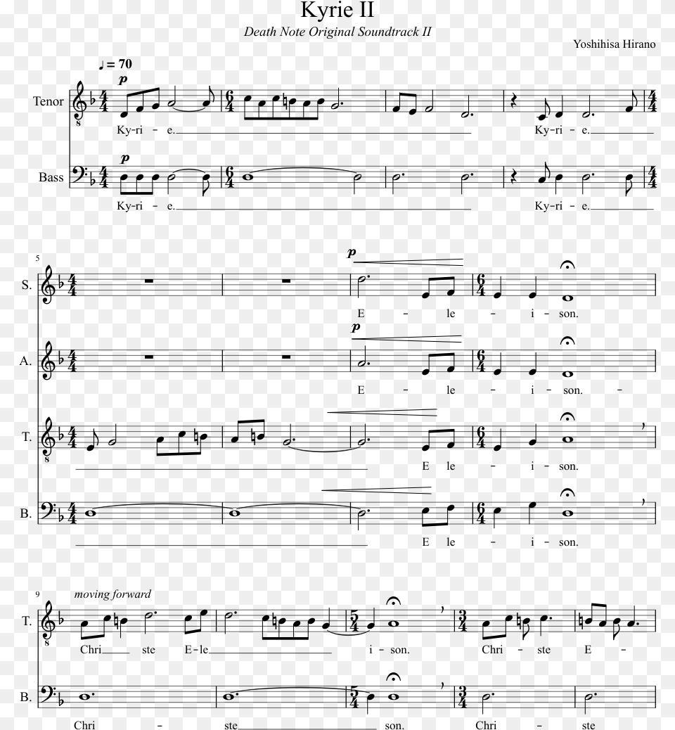 Kyrie Ii Sheet Music Composed By Yoshihisa Hirano 1 Sheet Music, Gray Free Png