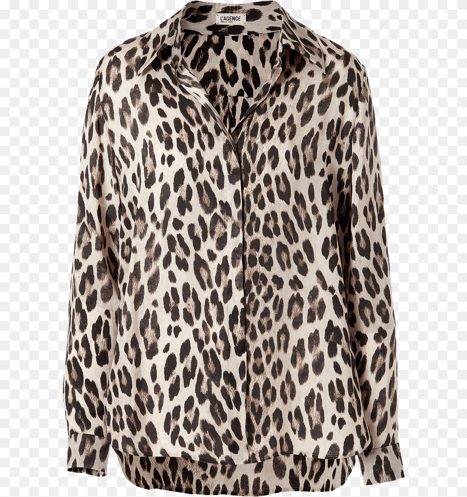 L Agence Printed Shirt In Creme Leopard Blouse, Clothing, Sleeve, Long Sleeve, Animal Free Png Download
