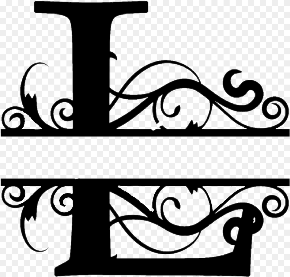 L Letterl Initial Letterart Monogram Black Splitlettering Split Letter Monograms S, Art, Floral Design, Graphics, Pattern Free Png