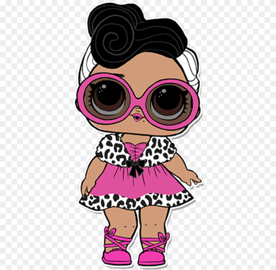 L Lol Doll With Black And White Glitter Hair, Baby, Person, Accessories, Glasses Png Image