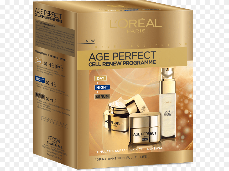 L Oreal Age Perfect Cell Renew Programme, Bottle, Cosmetics, Perfume, Box Png