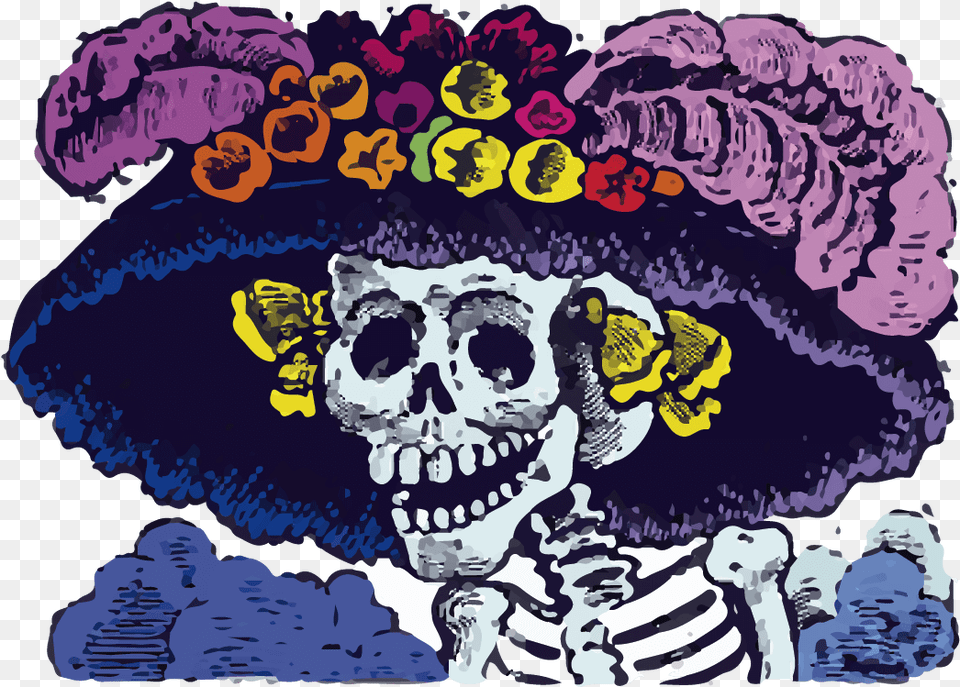 La Catrina In Color, Art, Doodle, Drawing, Purple Png Image
