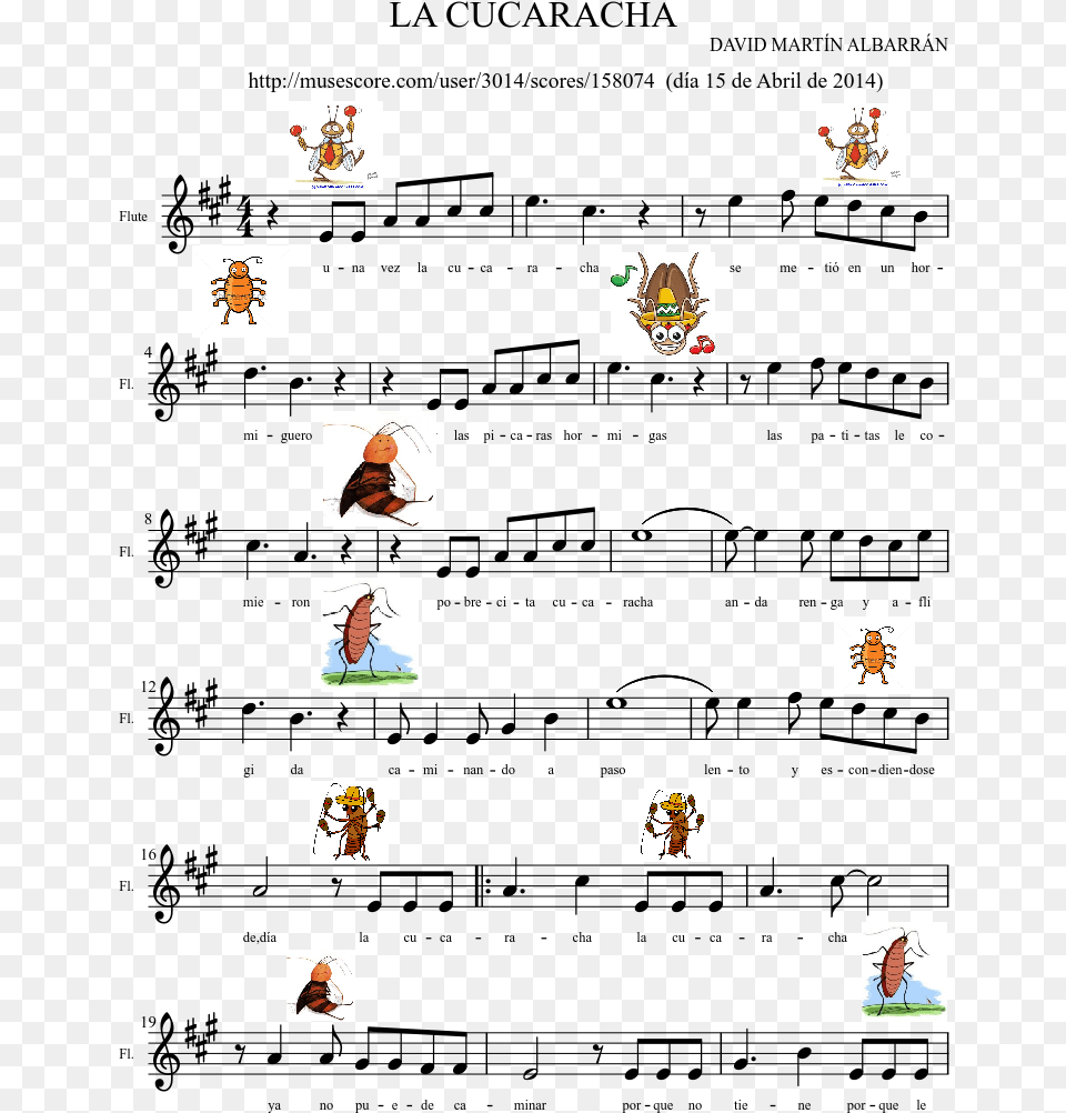 La Cucaracha Sheet Music Composed By David Martn Albarrn Cucaracha Animada, Art, Collage, Person Free Png Download