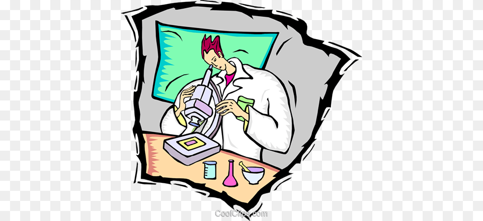 Lab Technician With A Microscope Royalty Vector Clip Art, Publication, Book, Clothing, Coat Png