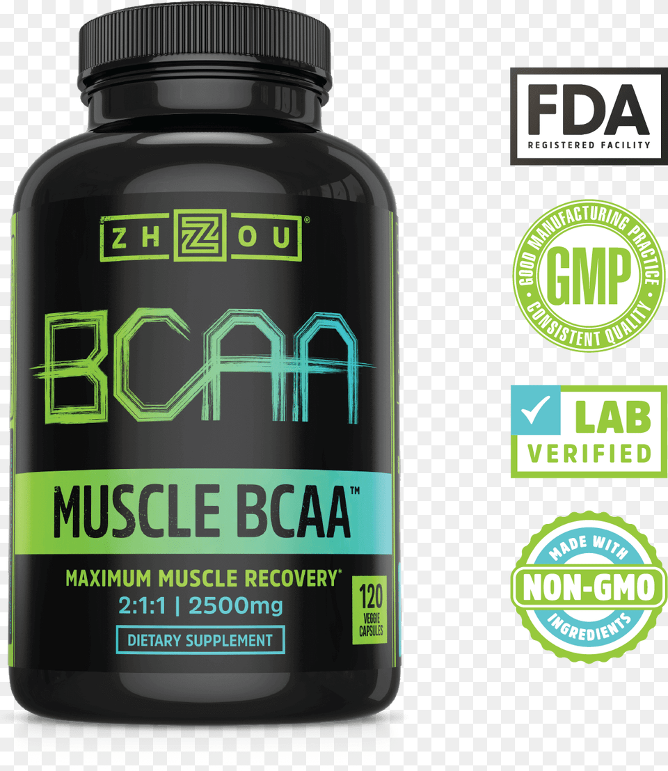 Lab Verified Non Gmo Muscle Bcaa From Zhou Nutrition Bodybuilding Supplement, Bottle, Shaker, Herbal, Herbs Free Transparent Png