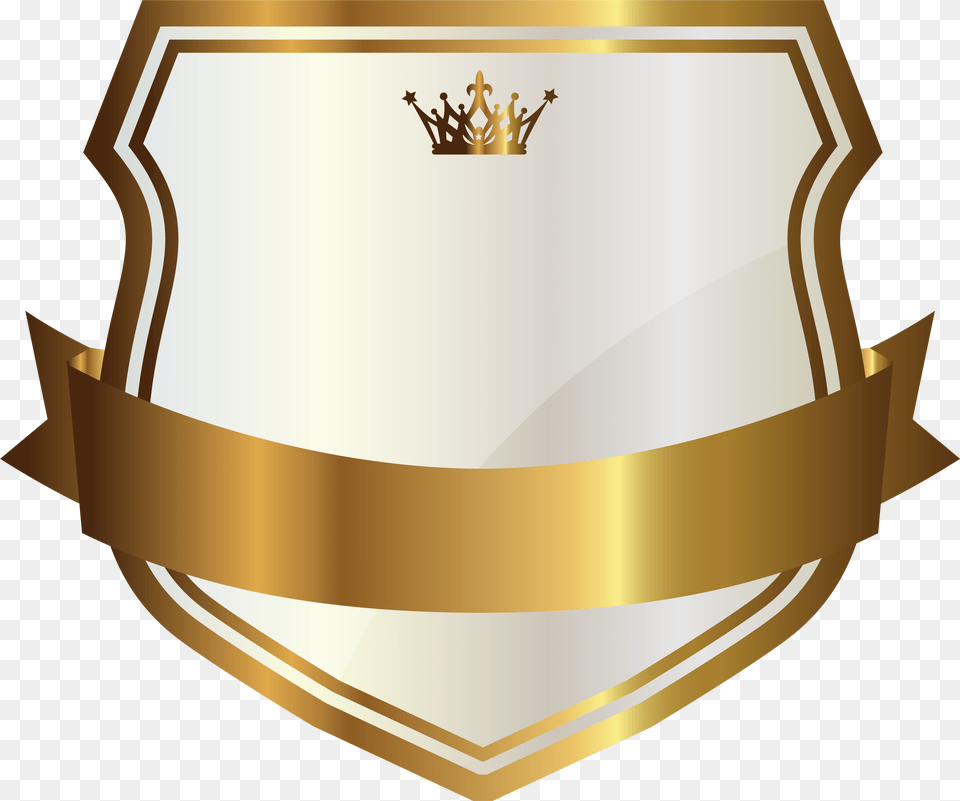 Label Gold Clip Art Transparent Background Gold Banner, Armor, Shield, Crib, Furniture Png Image