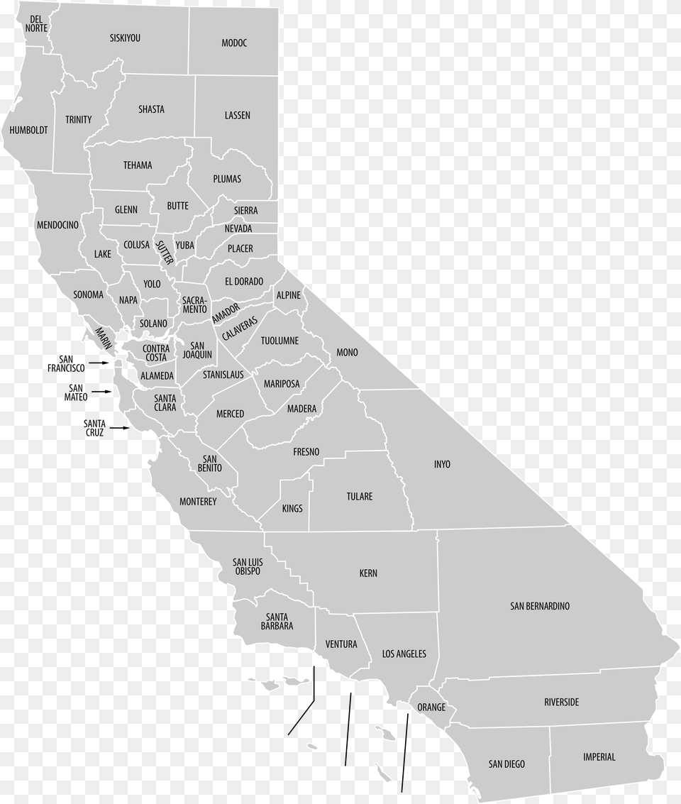 Labeled California County Map, Chart, Plot, Atlas, Diagram Free Png Download