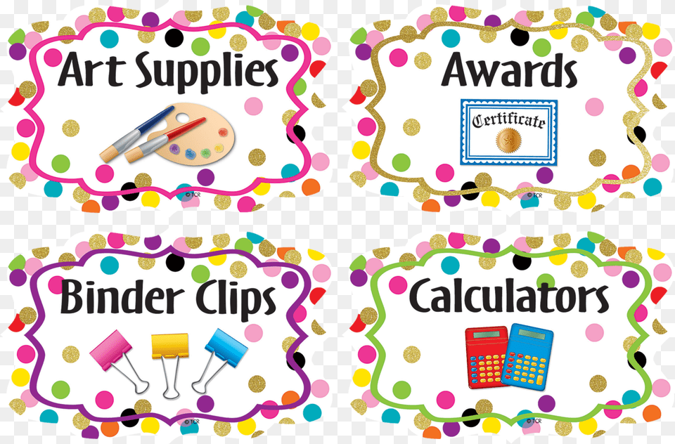 Labels For Classroom Supplies, Paper, Confetti Free Png Download