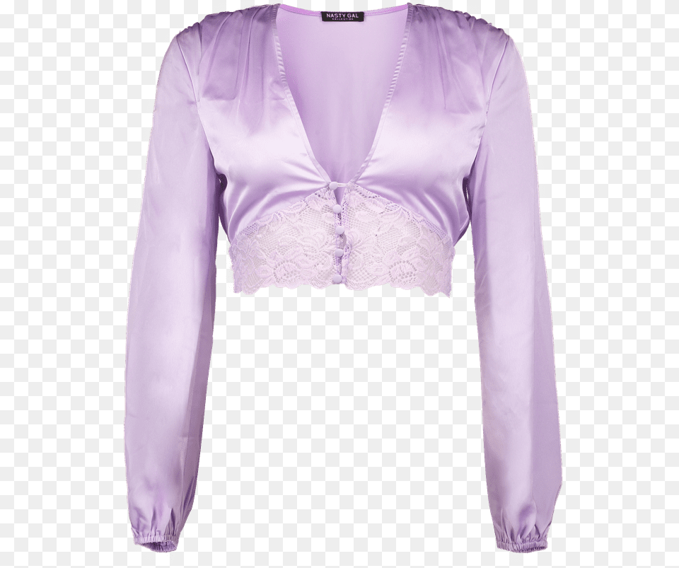 Lace Meet Up Cropped Satin Top Satin, Blouse, Clothing, Long Sleeve, Sleeve Free Png Download