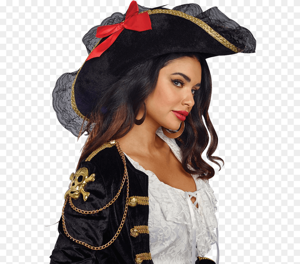 Lace Ruffle Pirate Hat Woman Pirate Hat, Adult, Clothing, Person, Female Free Transparent Png