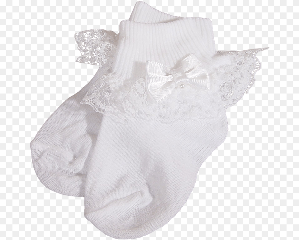 Lace Satin Amp Pearls White Nylon Dress Socks Baby Girls Sock, Clothing, Hat, Person Free Png