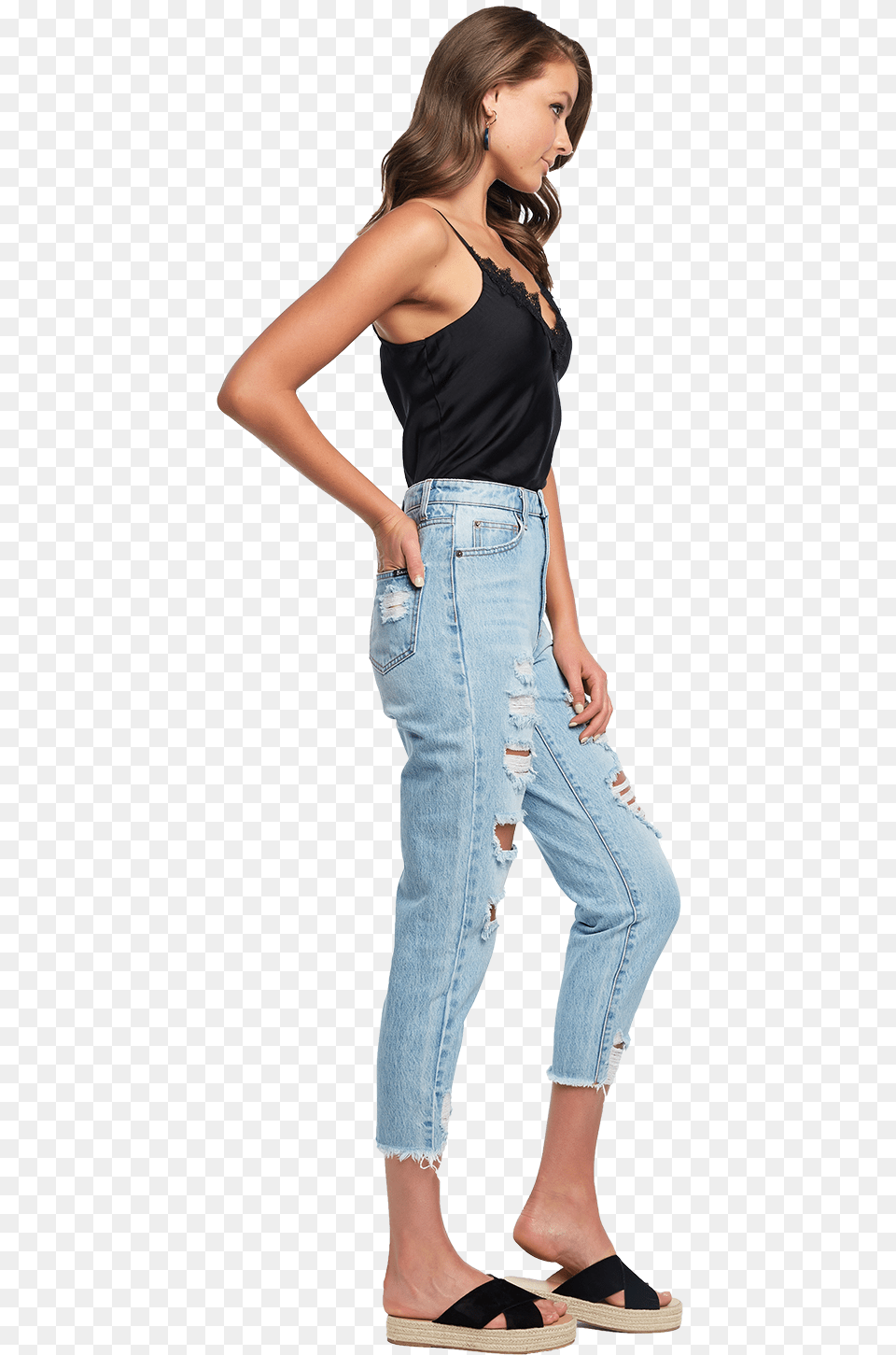 Lace Trim Cami In Colour Caviar, Clothing, Pants, Jeans, Girl Png
