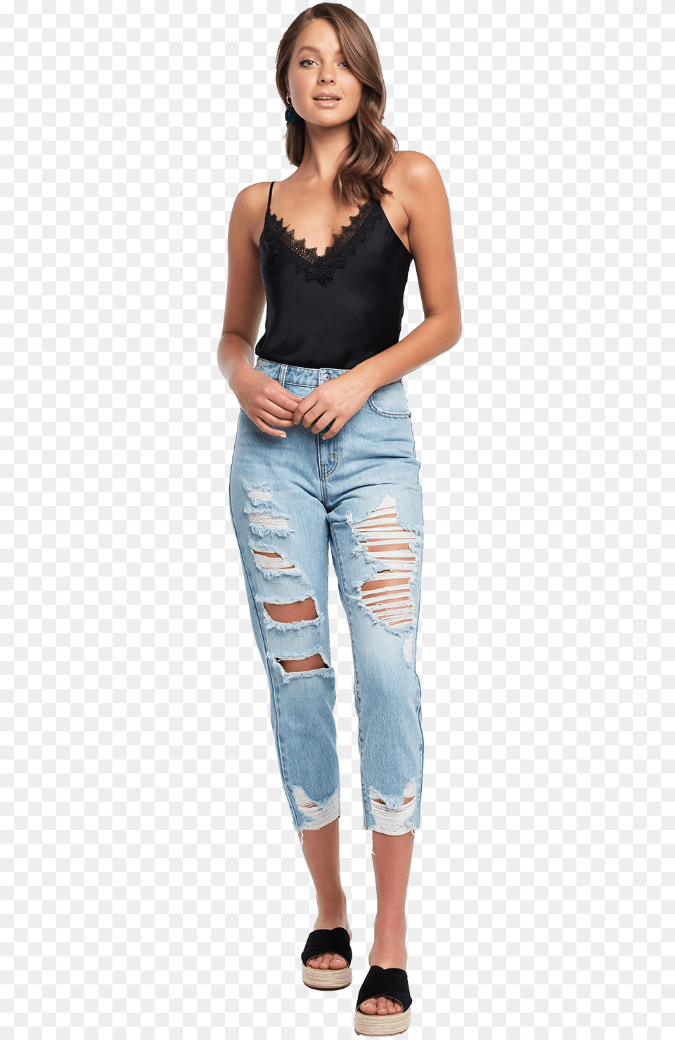 Lace Trim Cami In Colour Caviar, Clothing, Pants, Jeans, Adult Png