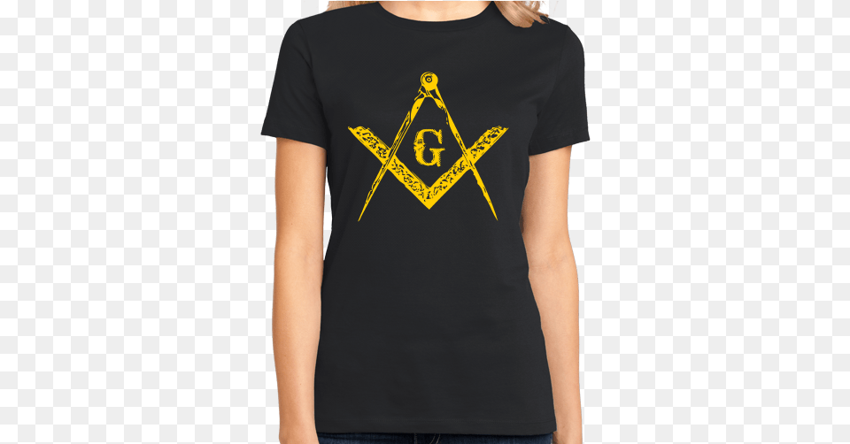 Ladies Black Freemason Square Amp Compass T Shirt Freemason Square Amp Compass Masonic Order Symbol, Clothing, T-shirt Free Png
