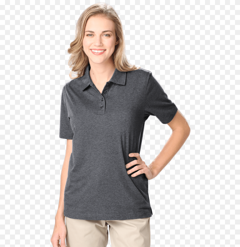 Ladies Heathered Wicking Polo Polo Shirt, T-shirt, Clothing, Adult, Person Free Transparent Png