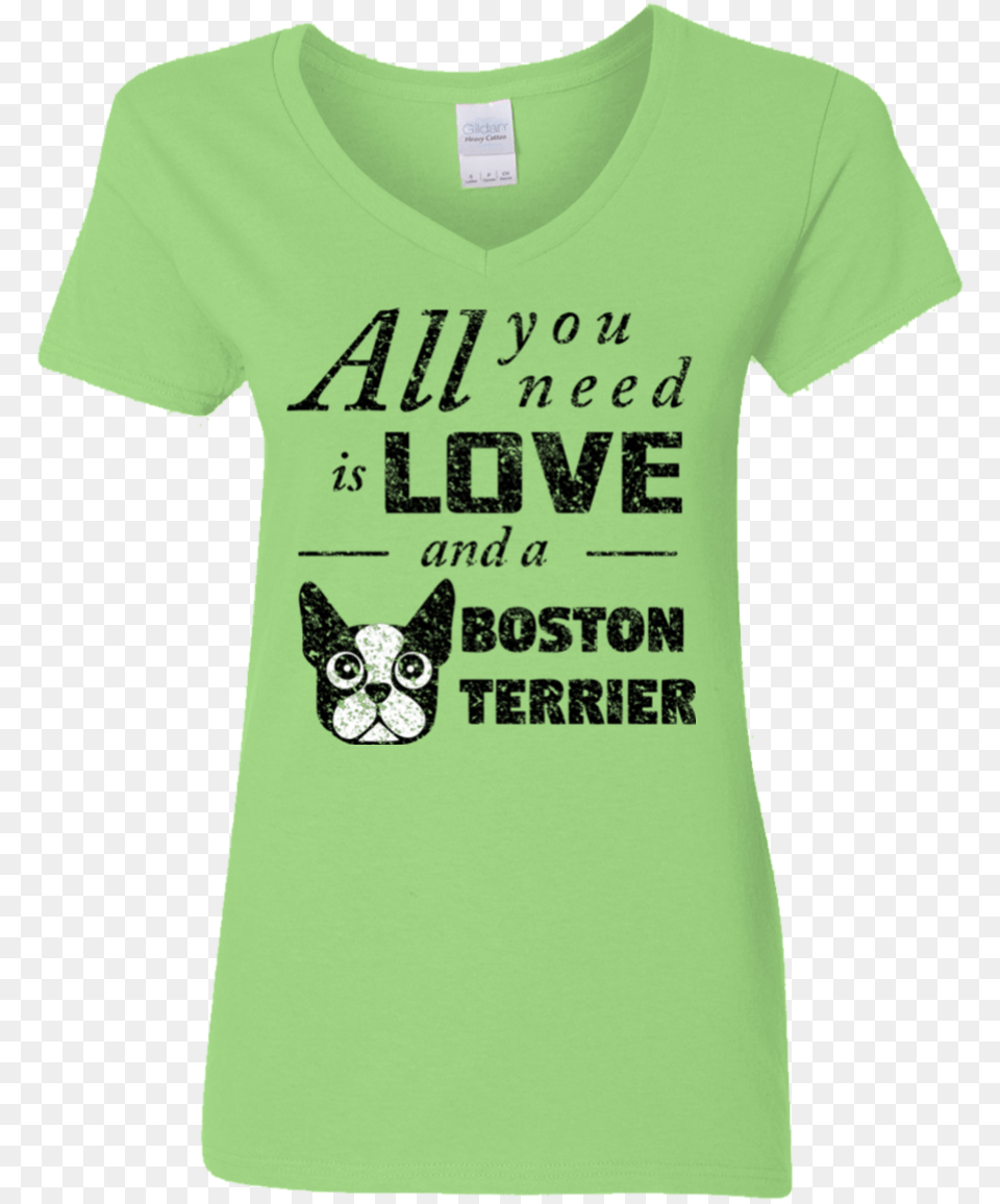 Ladies V Neck T Shirt All You Need Is Love And A Boston Love Poems For A Girl, Clothing, T-shirt, Animal, Cat Free Png