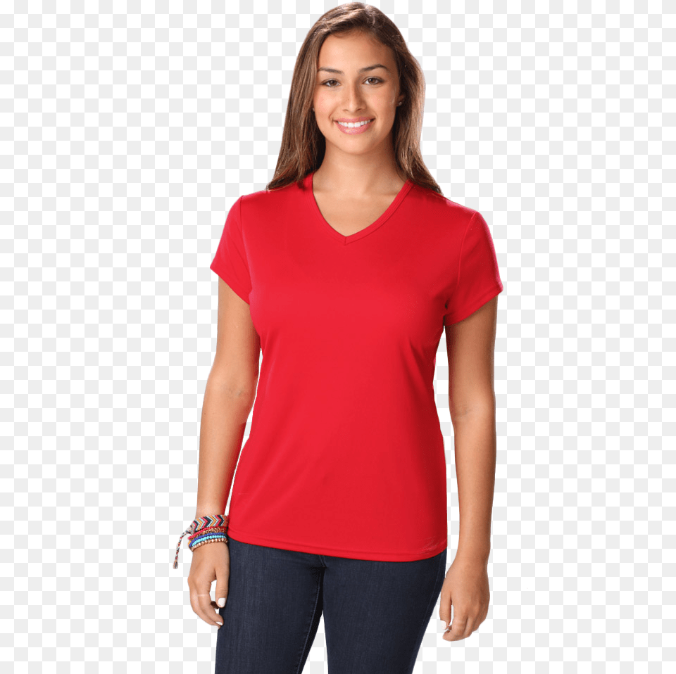 Ladies Value Wicking V Neck T, Blouse, Clothing, T-shirt, Adult Free Png