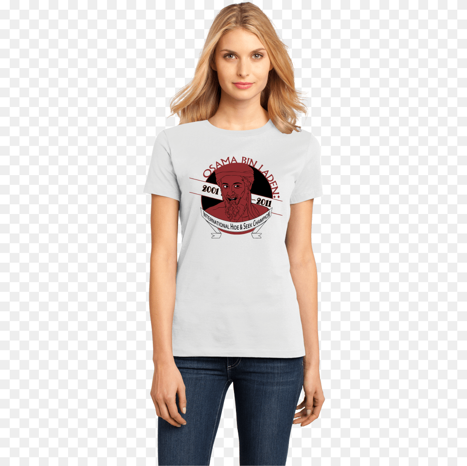 Ladies White Osama Bin Laden District Made Ladies Perfect Weight Crew Tee, Jeans, T-shirt, Clothing, Shirt Free Png