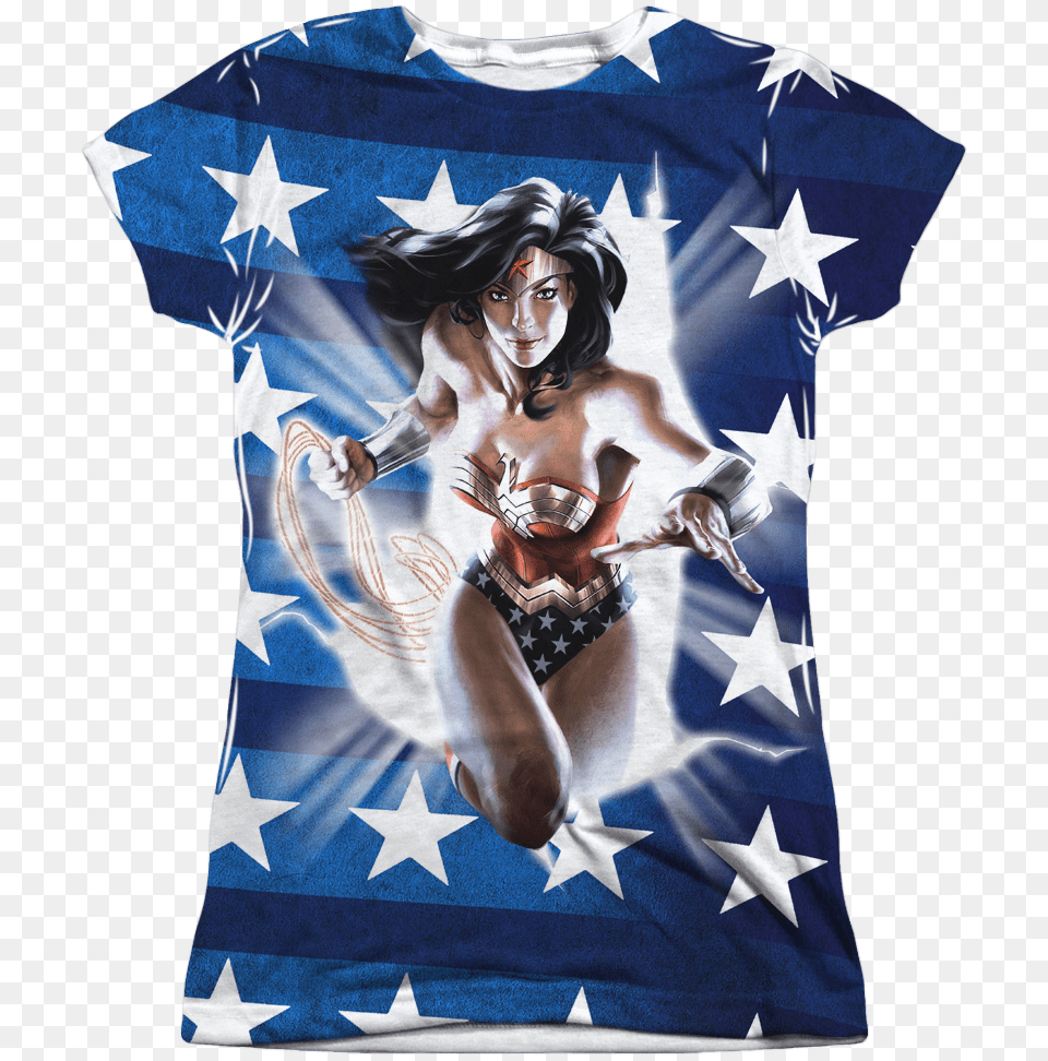 Ladies Wonder Woman Stars Shirt Superboy Vs Wonder Woman, Clothing, T-shirt, Adult, Female Free Png Download