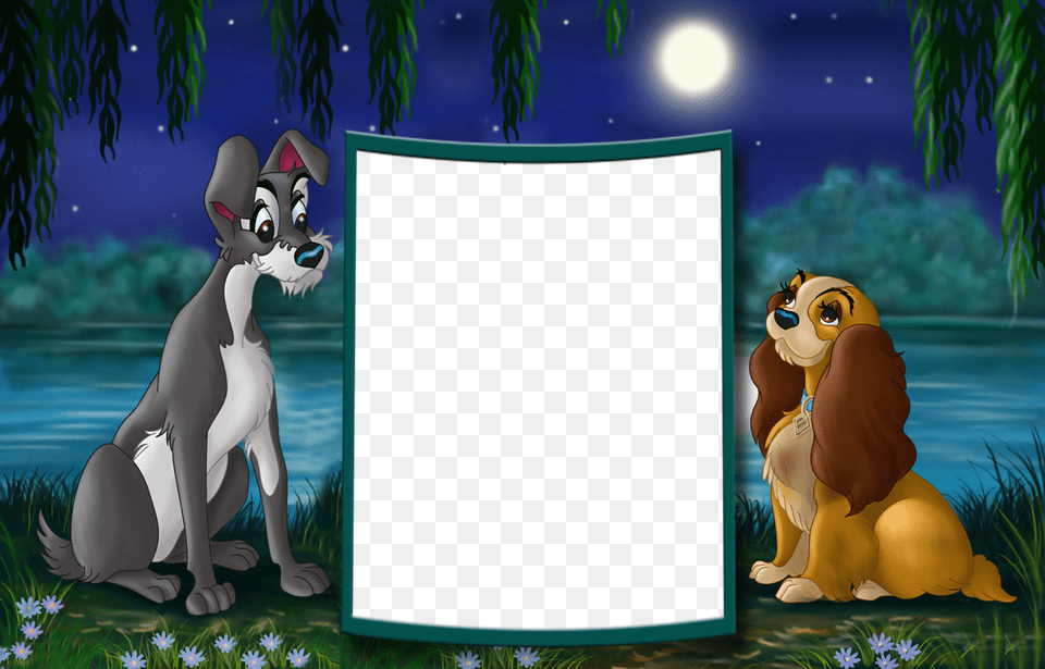 Lady And The Tramp Frame, Cartoon, Blackboard Png Image
